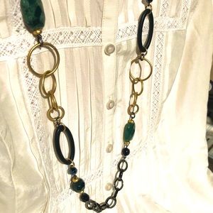 Lia Sophia necklace—gray-green, black, gold tone